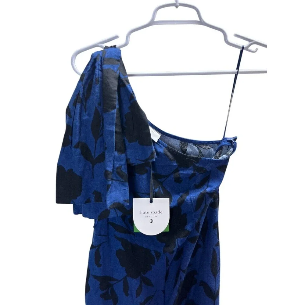Kate Spade Romper Size 2 Women's Navy Black Floral One Shoulder Linen xTarget